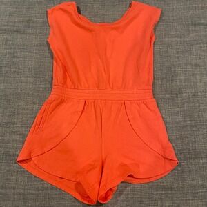 Athleta Girl Retreat Yourself Romper Coral Orange Kids XL 14 Open Back Pockets